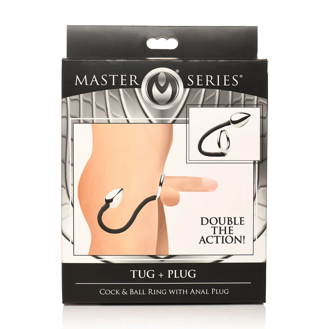 MASTERSERIES Tug and Plug Cock and Ball Ring with Anal Plug