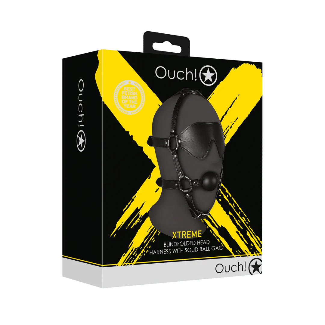 OUCH! Blindfolded Head Harness with Solid Ball Gag