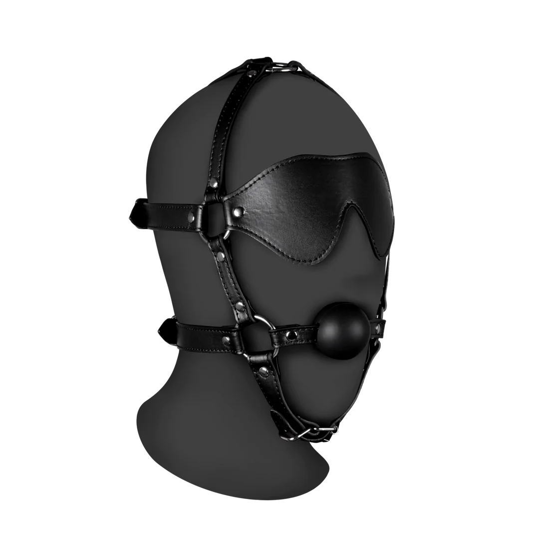 OUCH! Blindfolded Head Harness with Solid Ball Gag