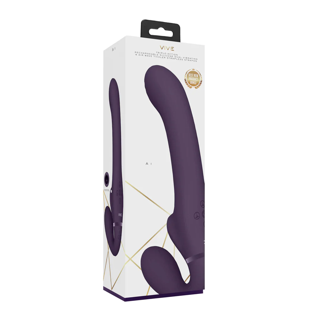 VIVE Ai Dual Vibrating & Air Wave Tickler Strapless Strap-on