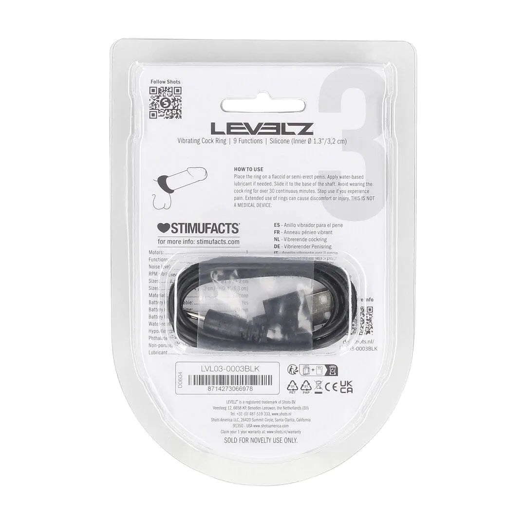 LEVELZ Sealed Liquid Silicone Vibrating Cockring - Black