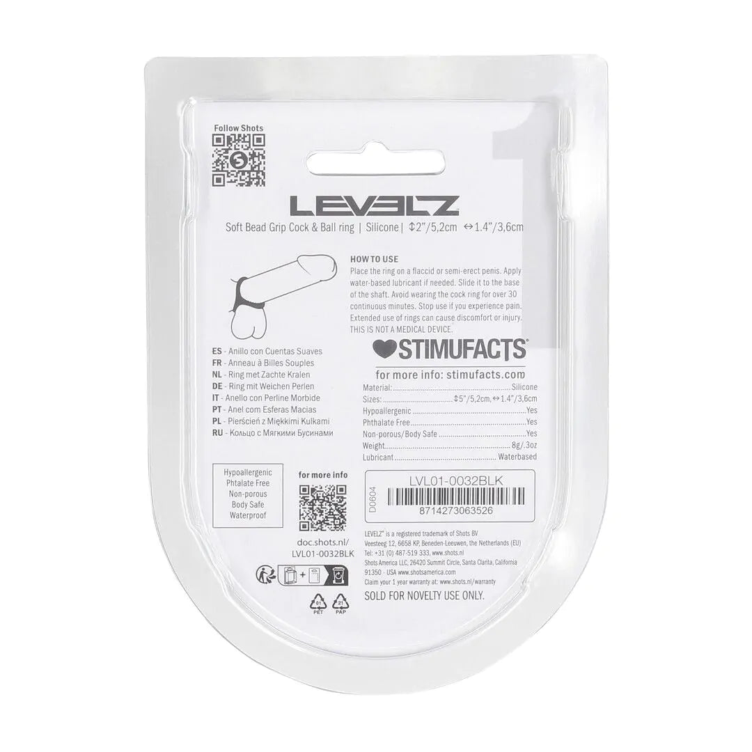 LEVELZ Soft Bead Grip Silicone Cock and Ball Ring - Black