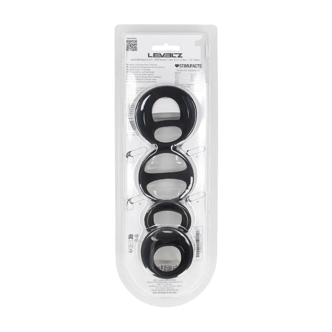 LEVELZ Silicone Cock and Ball Ring Set of 4 - Black