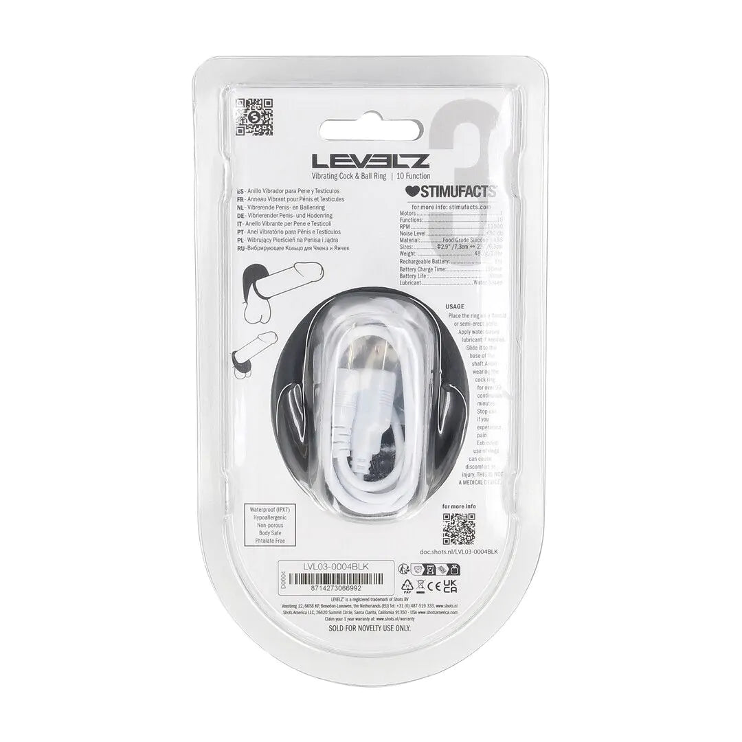LEVELZ Vibrating Liquid Silicone Cock and Ball Ring - Black