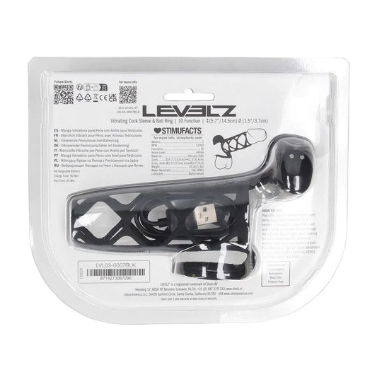 LEVELZ Vibrating Cage Silicone Cock Sleeve and Ball Ring - Black