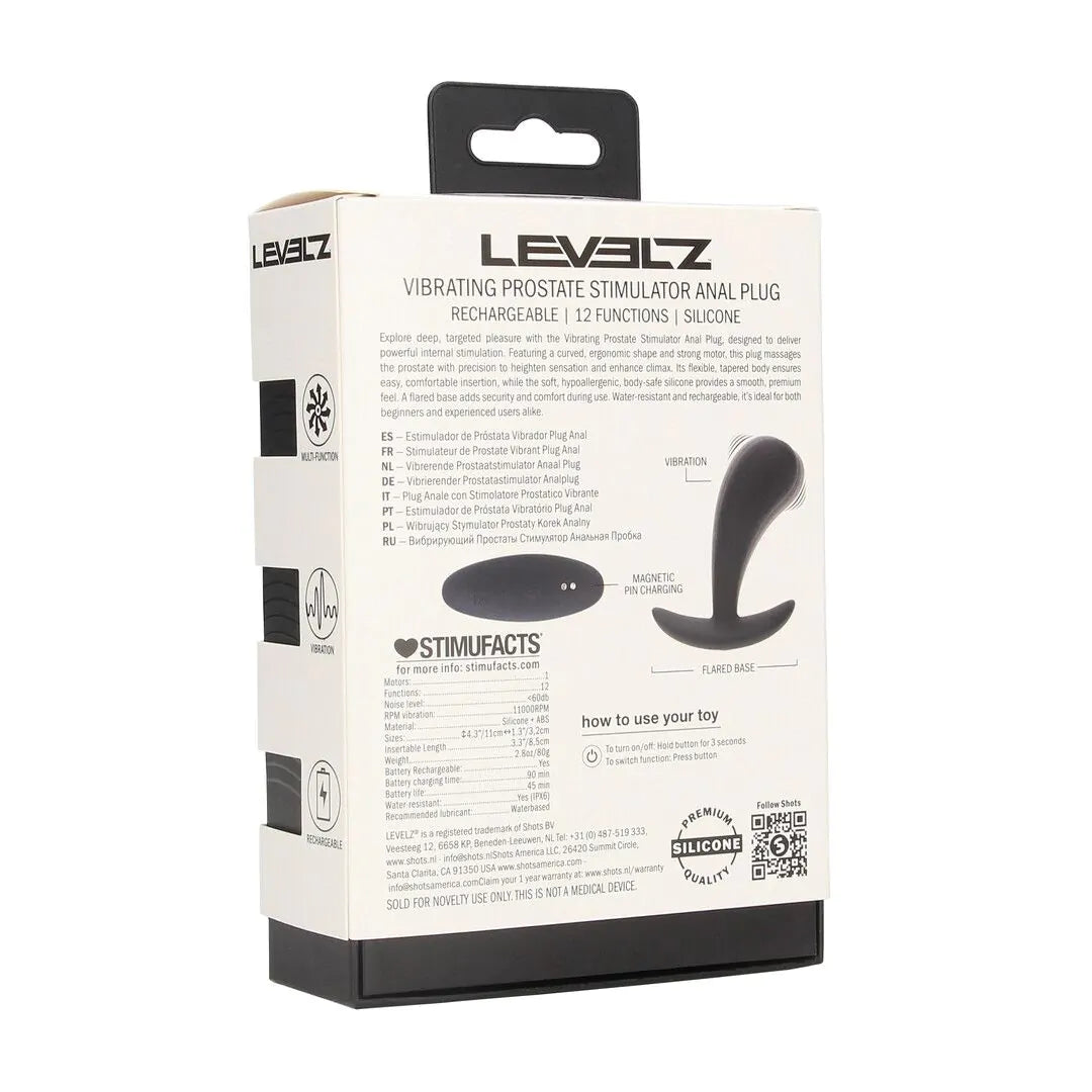 LEVELZ Vibrating Silicone Prostate Stimulator Anal Plug - S - Black