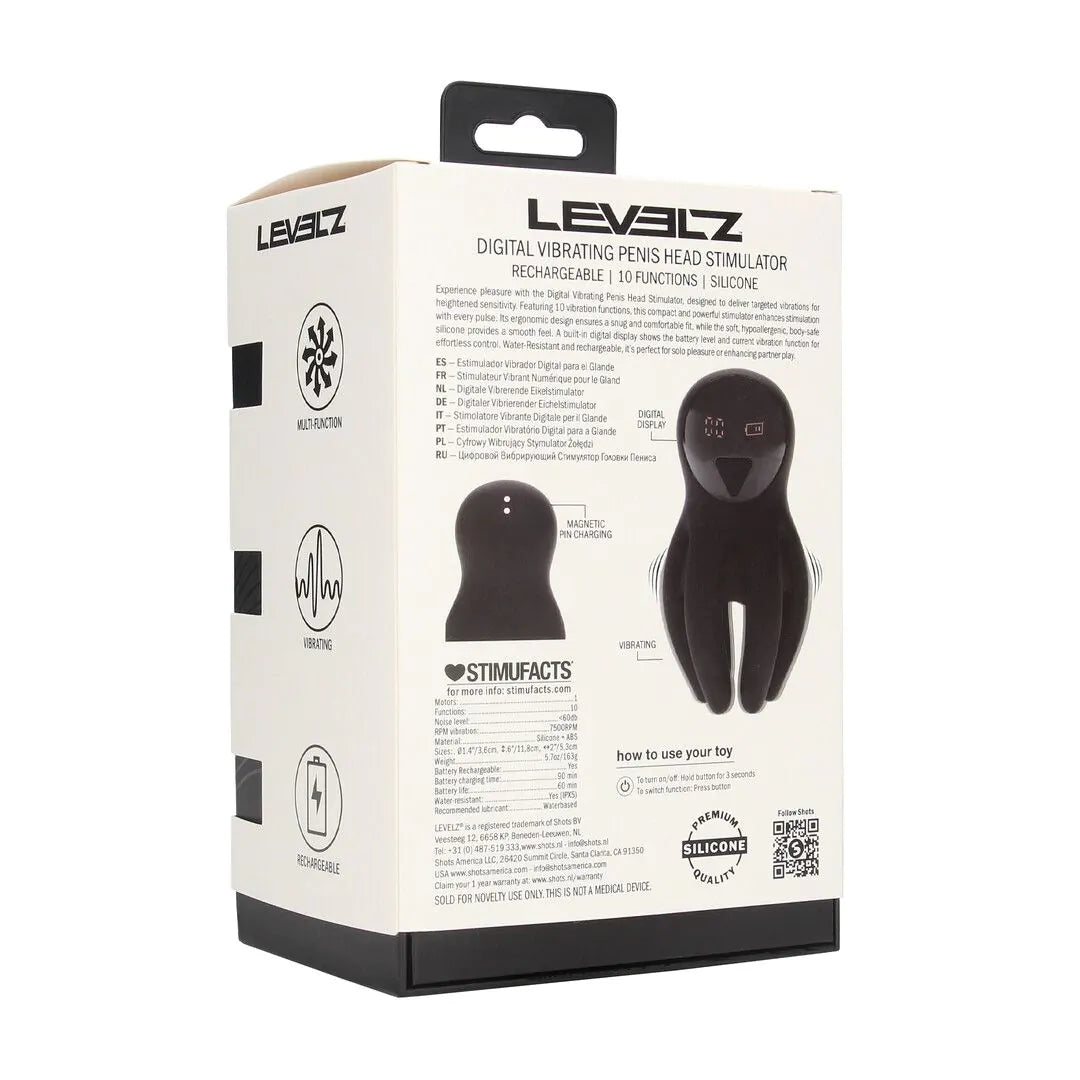 LEVELZ Digital Vibrating Silicone Penis Head Stimulator with Tentacles - Black