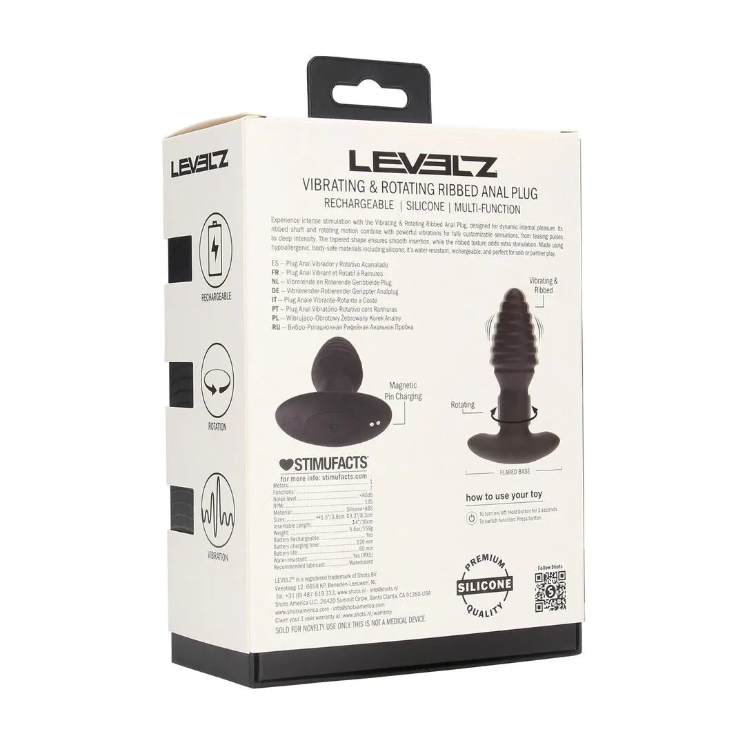 LEVELZ Vibrating and Rotating Ribbed Silicone Anal Plug