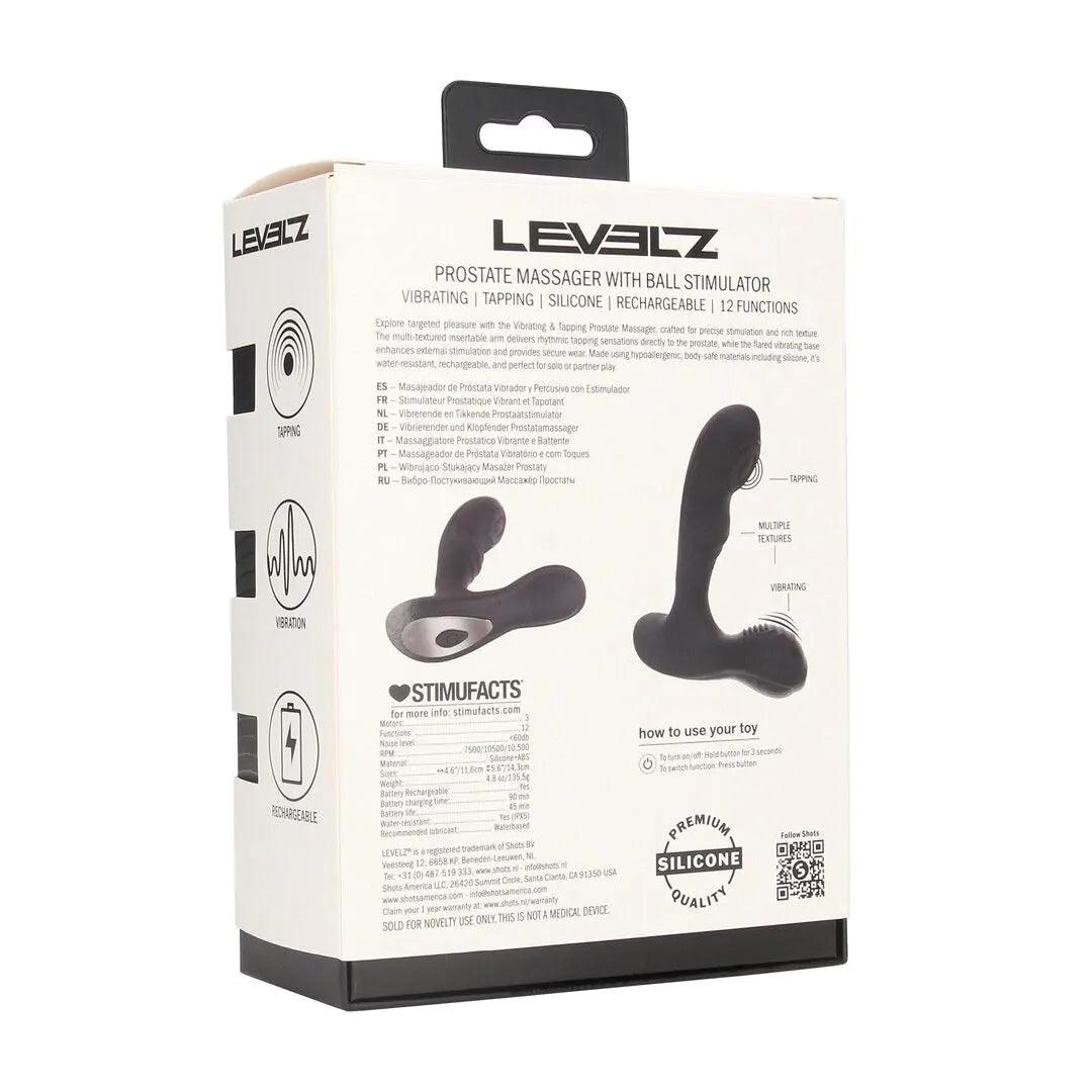LEVELZ Vibrating and Tapping Silicone Prostate Massager with Ball Stimulator - Black