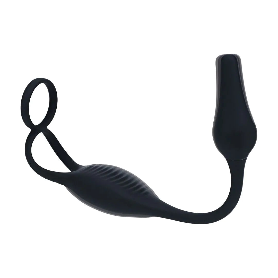 LEVELZ Vibrating Silicone Prostate Stimulator with Cock and Ball Ring - Black