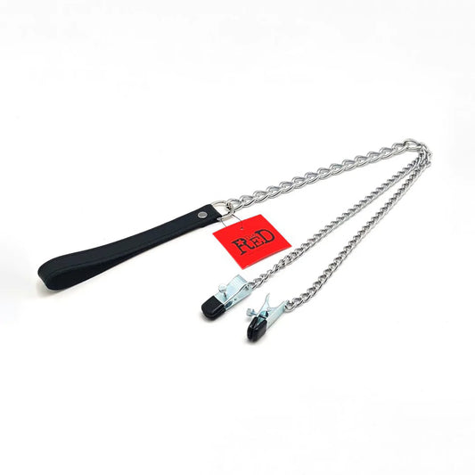 THERED Breast Clamps and Leash - Black/Silver