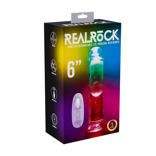 REALROCK LED Vibrating Straight Cock - 6" / 15 cm - Transparent