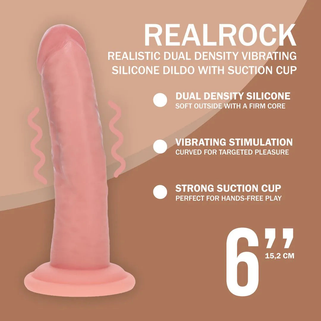REALROCK Dual Density Silicone Curved Realistic Vibrating Dildo with Suction Cup - 6" / 15,5 cm