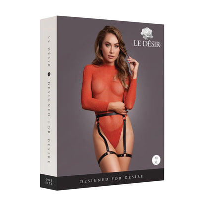 LEDÉSIR Bodysuit with PU Leather Garters
