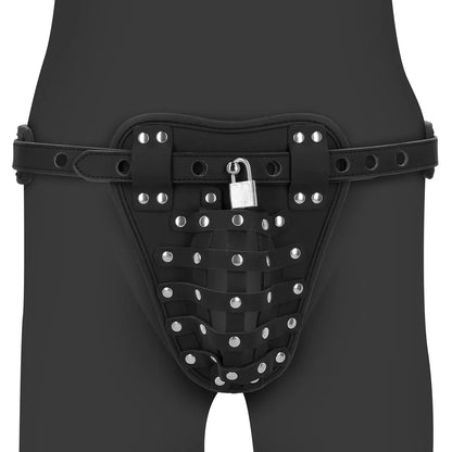 OUCH! PU Leather Chastity Jock - Black