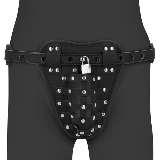 OUCH! PU Leather Chastity Jock - Black