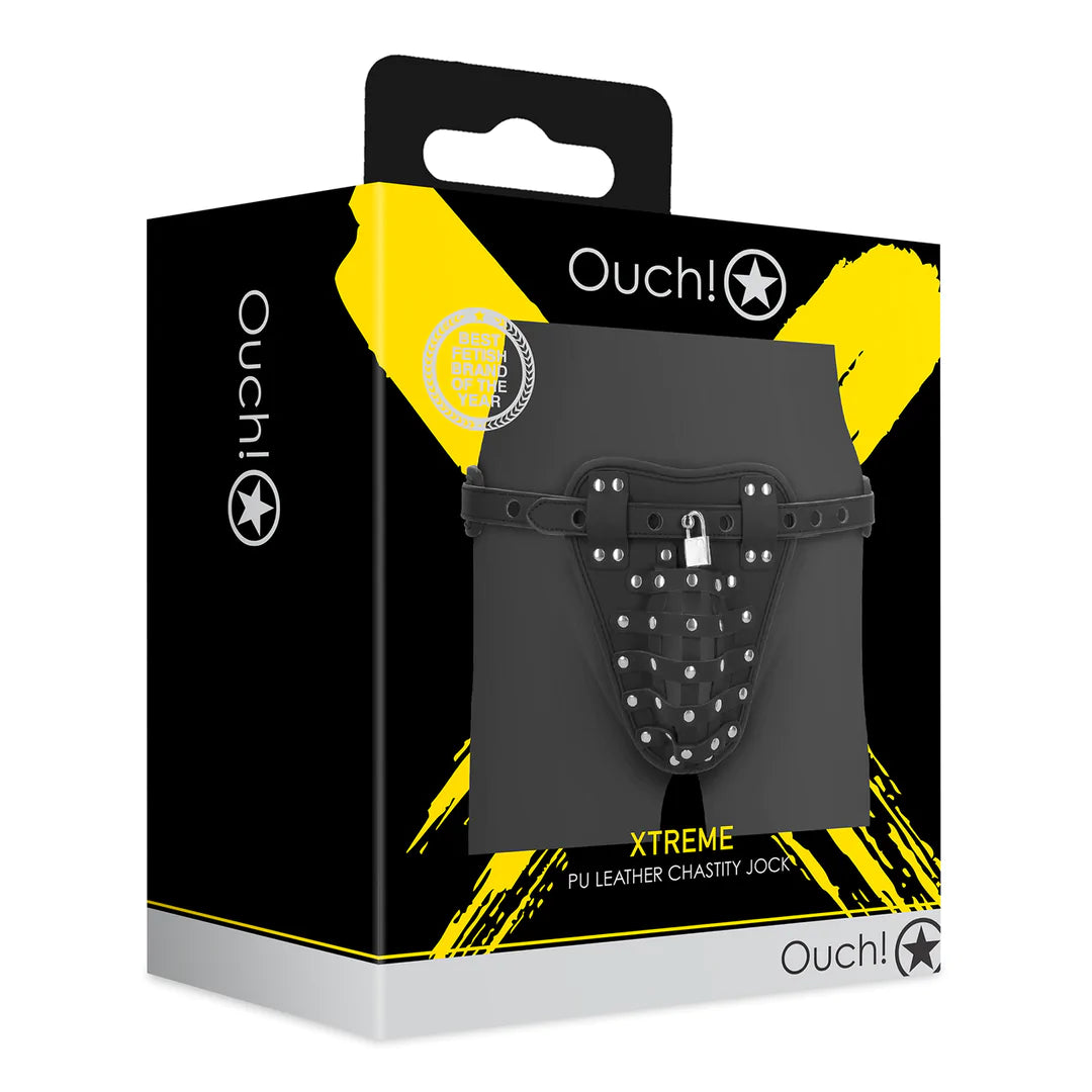 OUCH! PU Leather Chastity Jock - Black