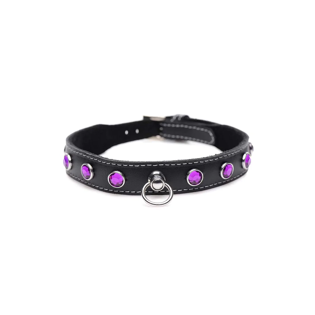 MASTERSERIES Vixen Leather Collar with Rhinestones