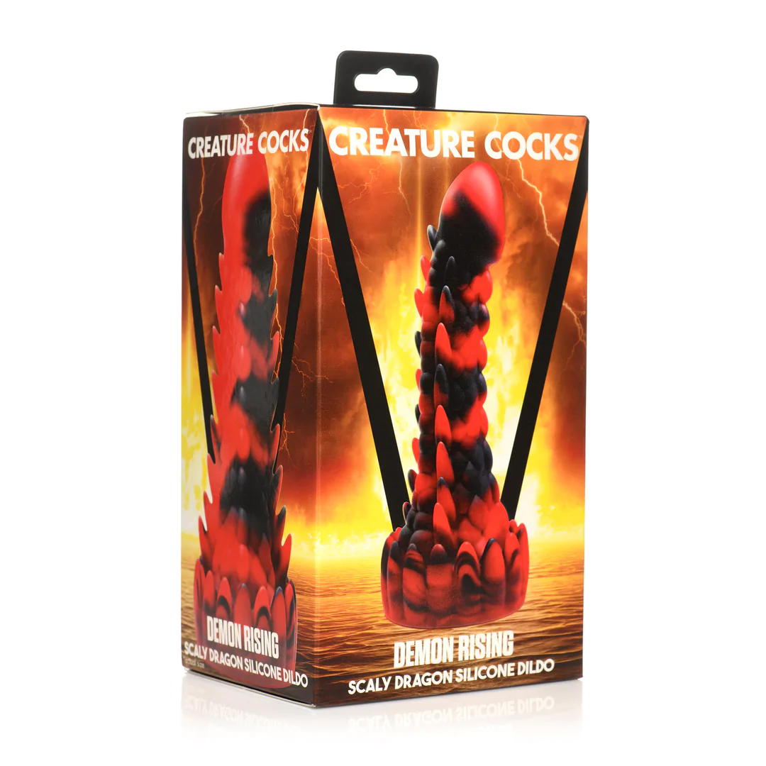 CREATURECOCKS Demon Rising - Scaly Dragon Silicone Dildo - Red/Black