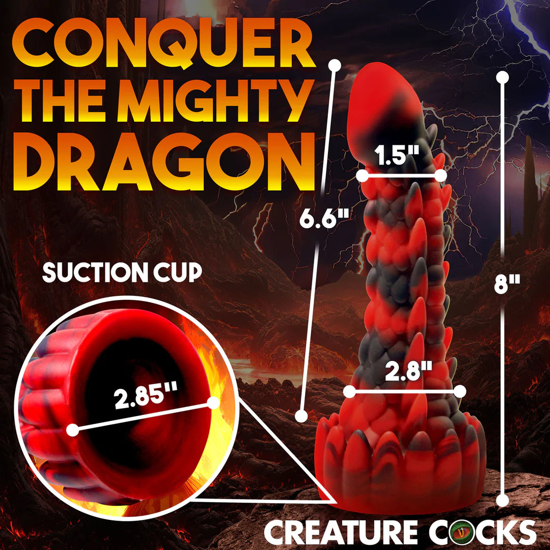 CREATURECOCKS Demon Rising - Scaly Dragon Silicone Dildo - Red/Black