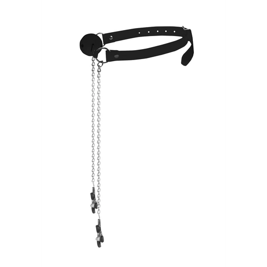 OUCH! Ball Gag with Nipple Clamps