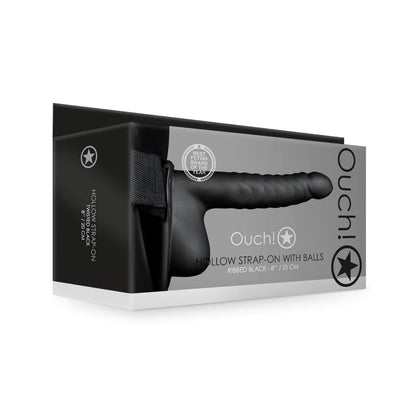 OUCH! Ribbed Hollow Strap-On with Balls - 8" / 21 cm