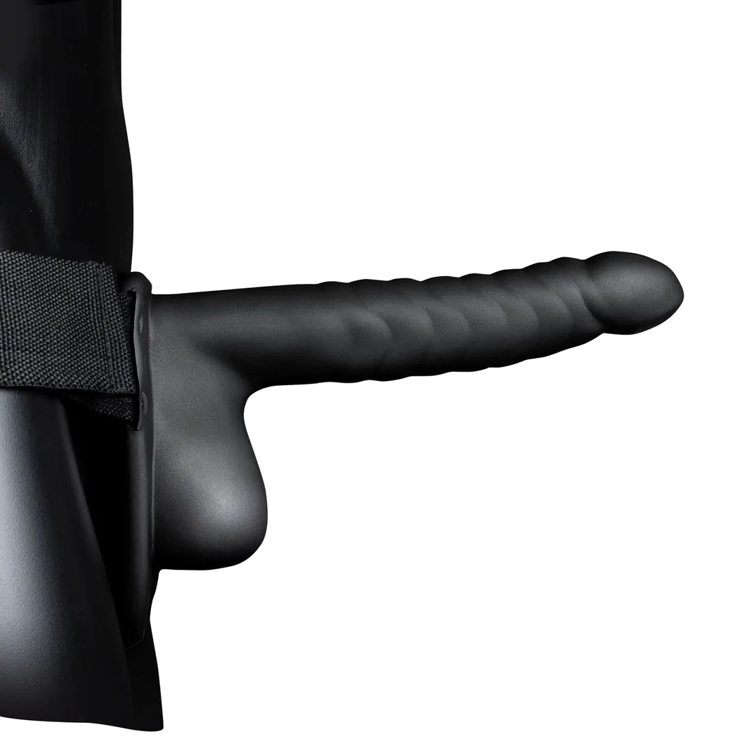 OUCH! Ribbed Hollow Strap-On with Balls - 8" / 21 cm