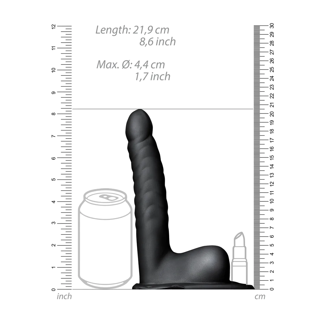 OUCH! Ribbed Hollow Strap-On with Balls - 8" / 21 cm
