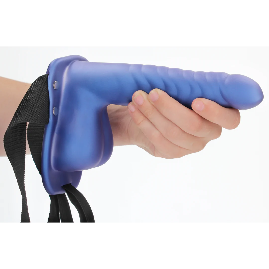 OUCH! Ribbed Hollow Strap-On with Balls - 8" / 21 cm