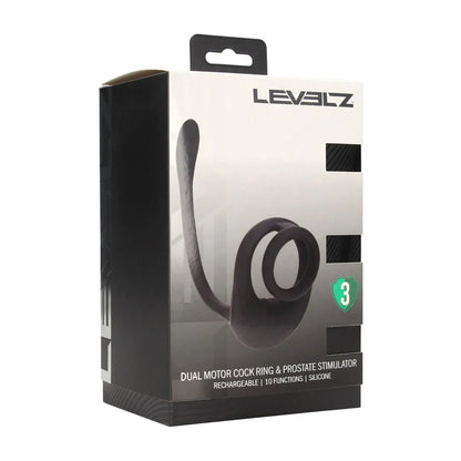 LEVELZ Dual Motor Silicone Cockring with Prostate Stimulator - Black