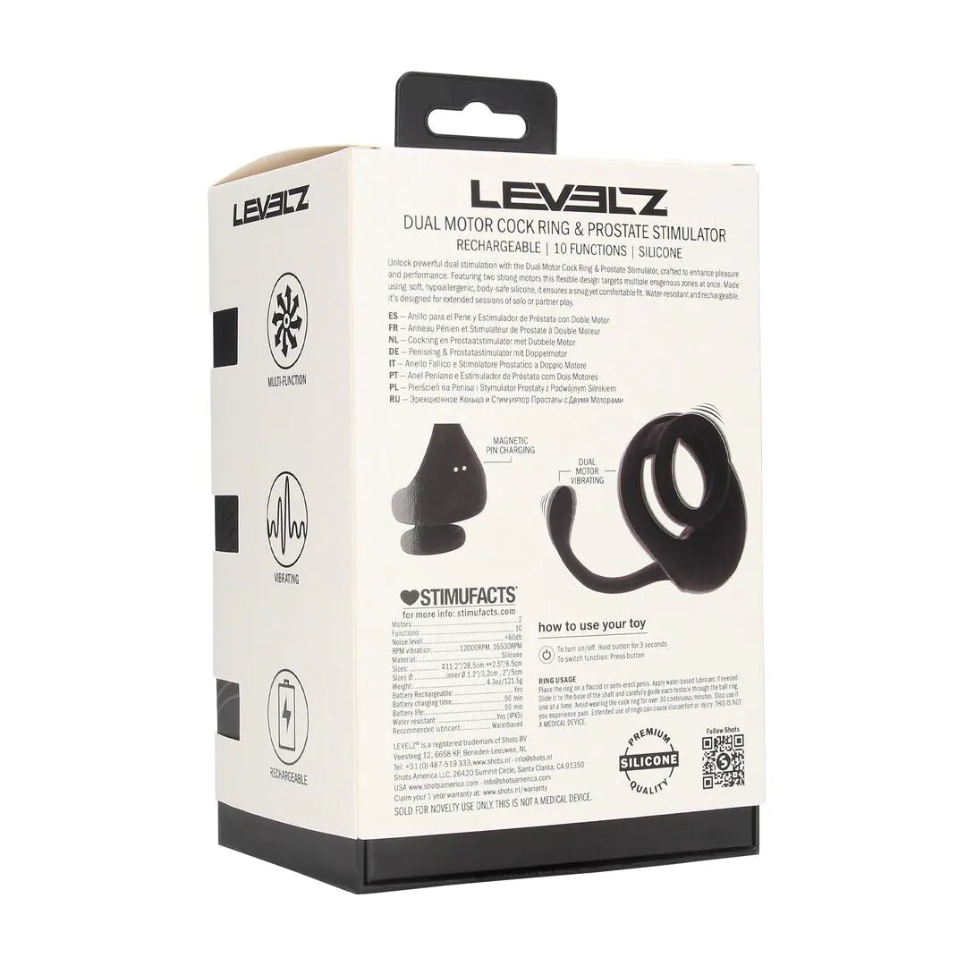 LEVELZ Dual Motor Silicone Cockring with Prostate Stimulator - Black