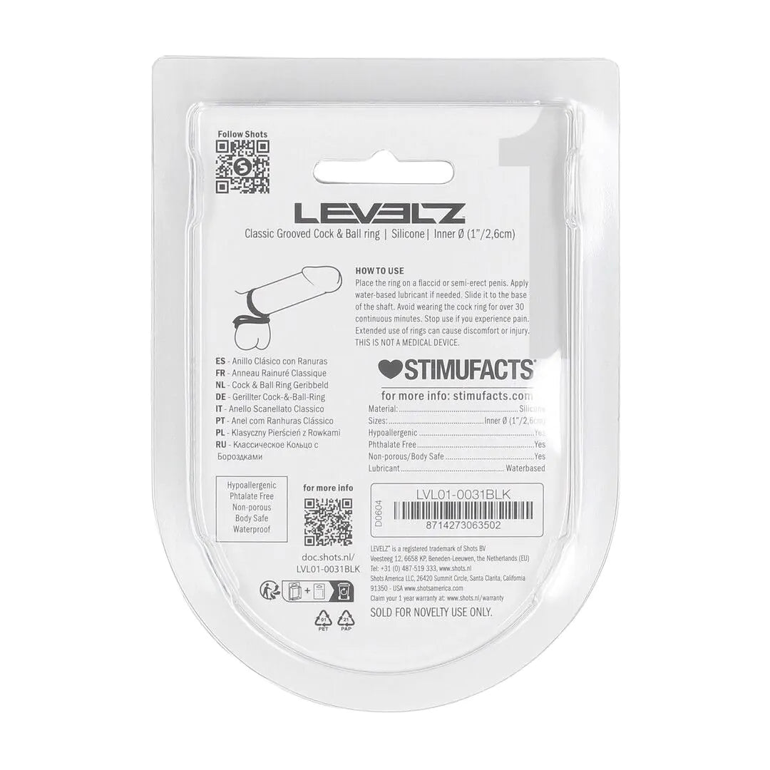 LEVELZ Classic Grooved Silicone Cock and Ball Ring - Black