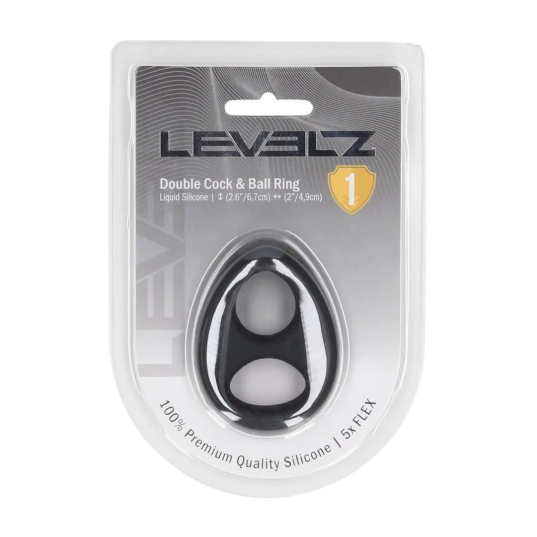 LEVELZ Double Liquid Silicone Cock and Ball Ring - Black