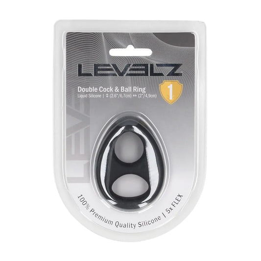 LEVELZ Double Liquid Silicone Cock and Ball Ring - Black