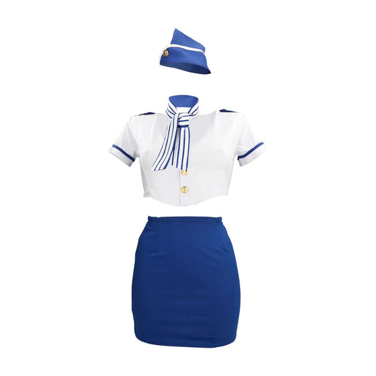 S-LINE Stewardess Costume - S/M - Blue/White
