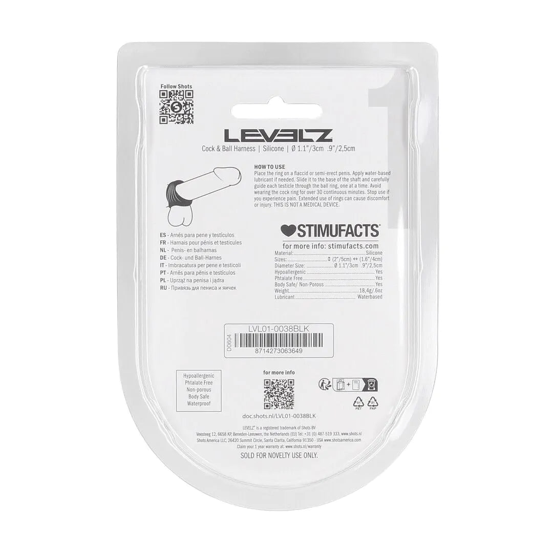 LEVELZ Silicone Cock and Ball Harness - Black