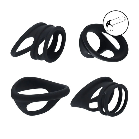 LEVELZ Silicone Cock and Ball Ring Set of 4 - Black