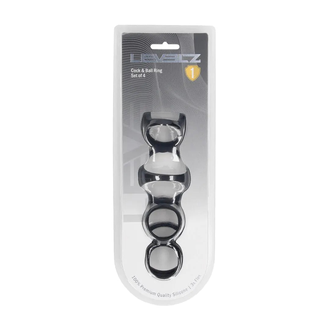 LEVELZ Silicone Cock and Ball Ring Set of 4 - Black