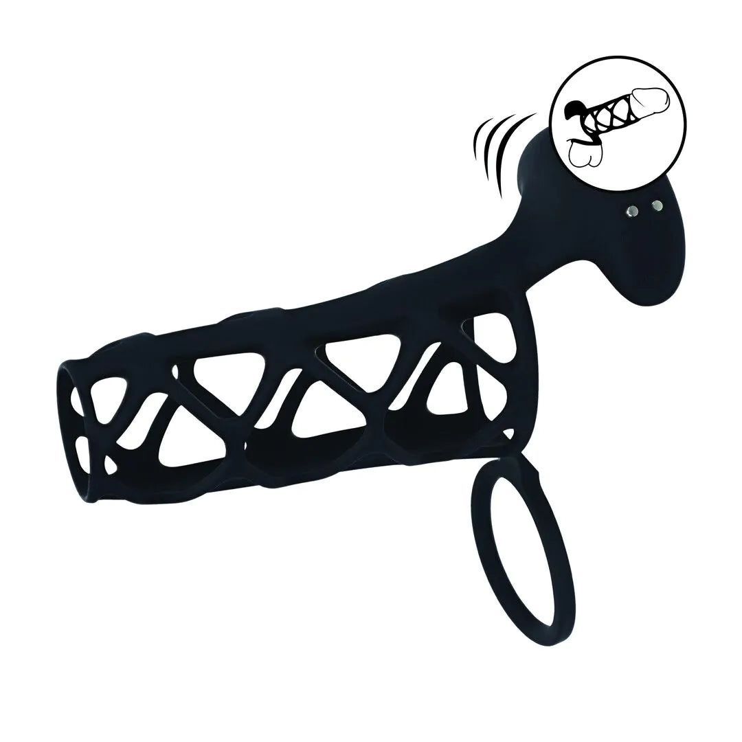 LEVELZ Vibrating Cage Silicone Cock Sleeve and Ball Ring - Black