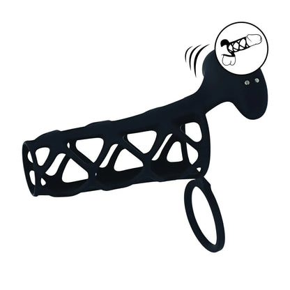 LEVELZ Vibrating Cage Silicone Cock Sleeve and Ball Ring - Black