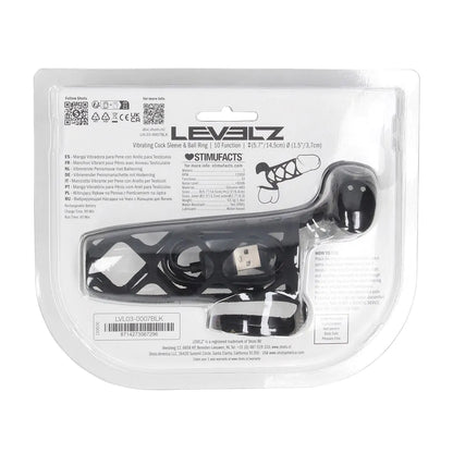 LEVELZ Vibrating Cage Silicone Cock Sleeve and Ball Ring - Black