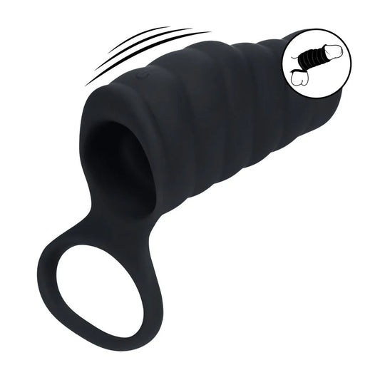 LEVELZ Vibrating Ribbed Silicone Cock Sleeve and Ball Ring - Black