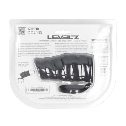 LEVELZ Vibrating Ribbed Silicone Cock Sleeve and Ball Ring - Black