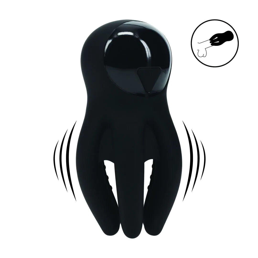LEVELZ Digital Vibrating Silicone Penis Head Stimulator with Tentacles - Black