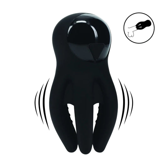 LEVELZ Digital Vibrating Silicone Penis Head Stimulator with Tentacles - Black