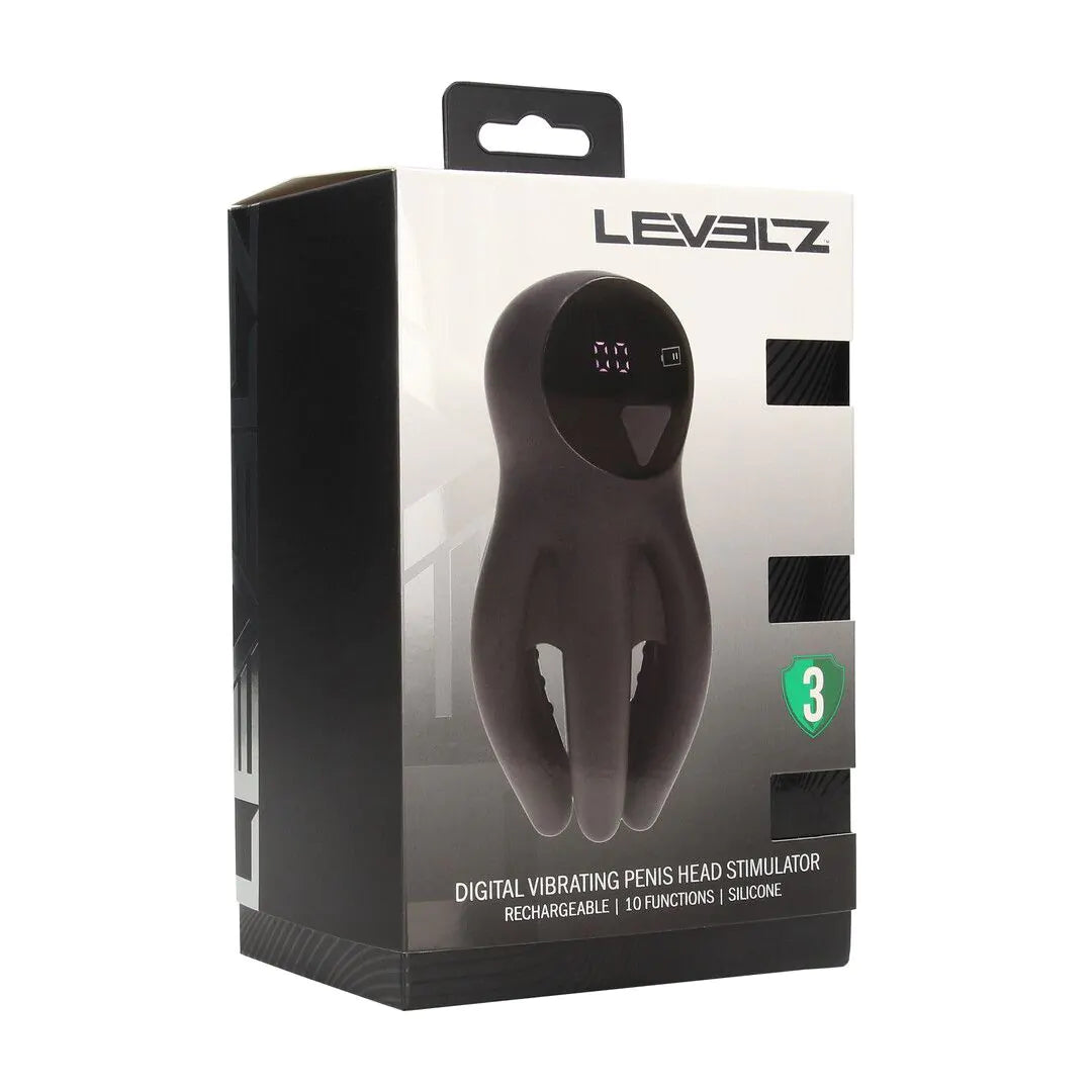 LEVELZ Digital Vibrating Silicone Penis Head Stimulator with Tentacles - Black