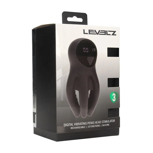LEVELZ Digital Vibrating Silicone Penis Head Stimulator with Tentacles - Black