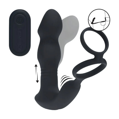 LEVELZ Remote Control Vibrating Thrusting Come-Hither Silicone Prostate Stimulator with Cockring - Black