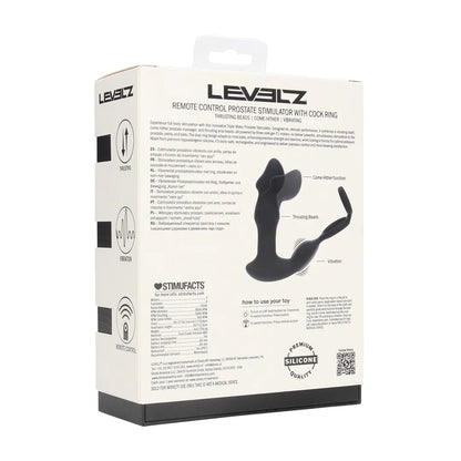 LEVELZ Remote Control Vibrating Thrusting Come-Hither Silicone Prostate Stimulator with Cockring - Black