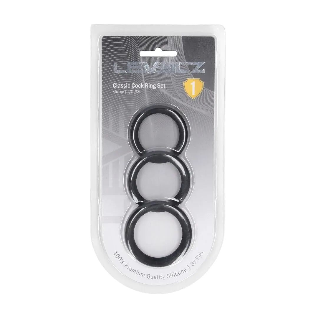 LEVELZ Classic Silicone Cockring Set of 3 - L/XL/XXL